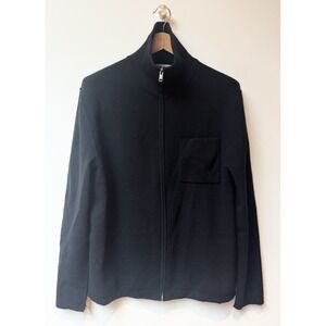 Farhi Men's Wool Blend Black Sweater Full Zip Mock Neck Preppy Academia Sz L